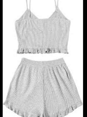Gray Stripe Ruffle Cami & Short Sleep Set